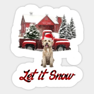 Goldendoodle Let It Snow Tree Farm Red Truck Christmas Sticker